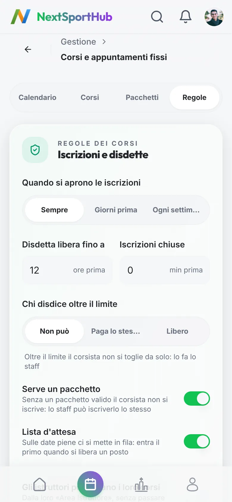 Le regole di iscrizione e disdetta