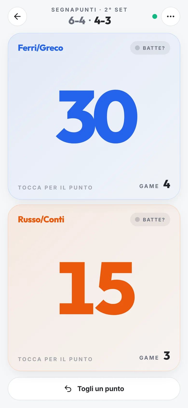 Il segnapunti: 30 a 15 nel secondo set