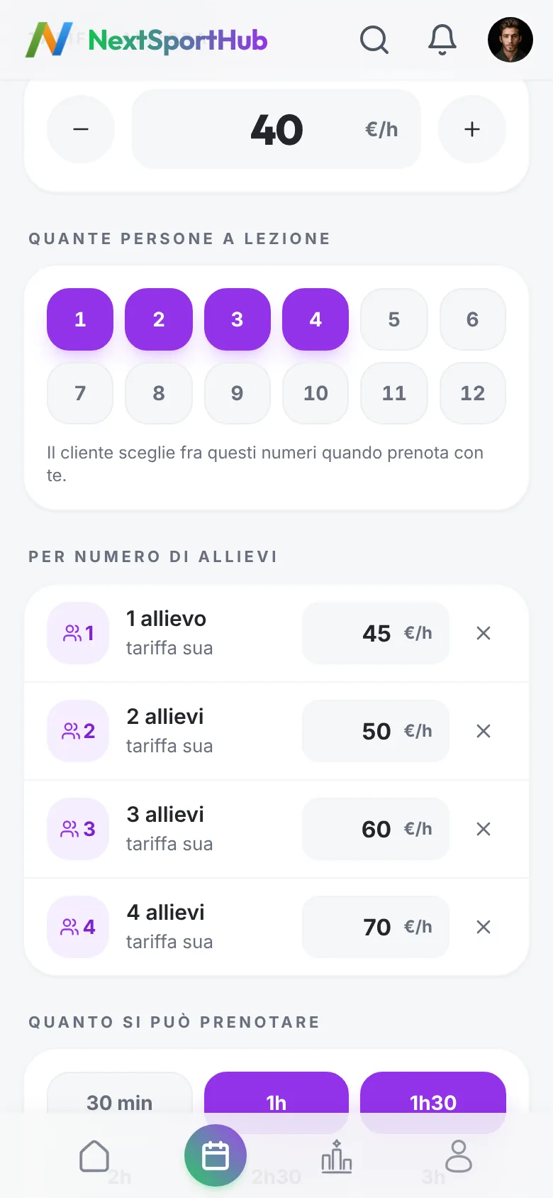 Le tariffe del maestro per numero di allievi