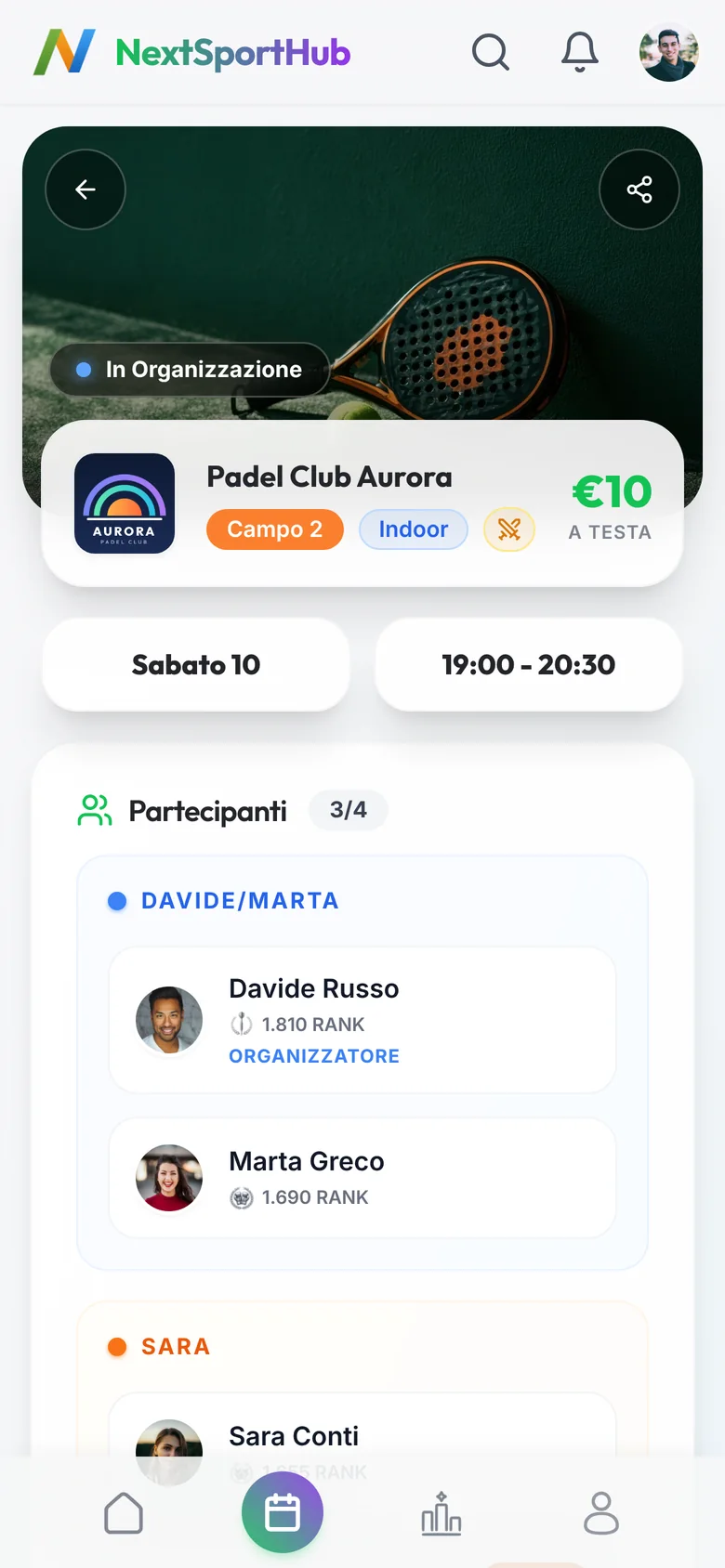 La pagina della partita con i partecipanti, 3 su 4